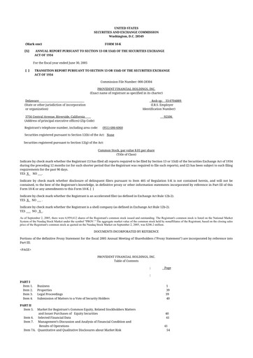 Thumbnail Provident Financial Holdings 10-K Annual Report 