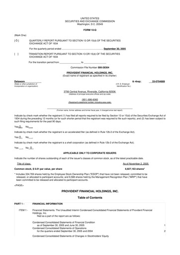 Miniature Provident Financial Holdings 10-Q Rapport trimestriel  