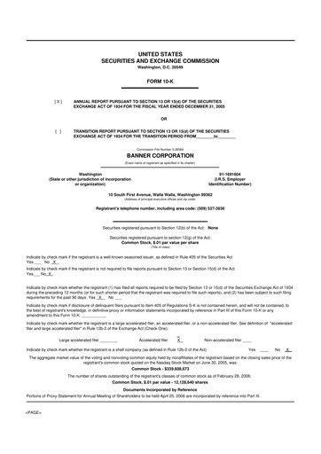Thumbnail Banner Bank
 10-K Annual Report 