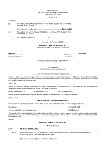 Miniature Provident Financial Holdings 10-Q Rapport trimestriel  