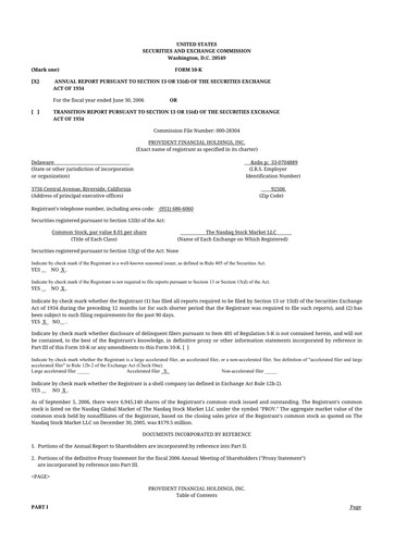 Thumbnail Provident Financial Holdings 10-K Annual Report 