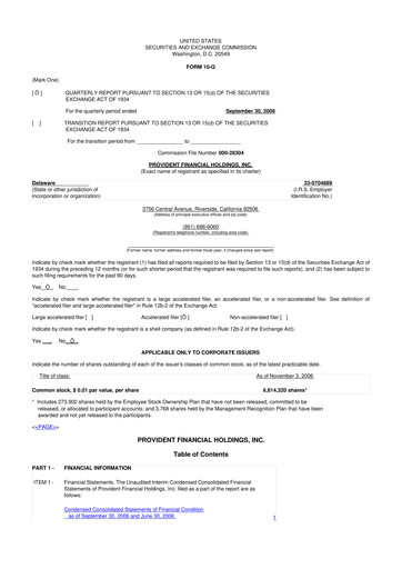 Miniature Provident Financial Holdings 10-Q Rapport trimestriel  