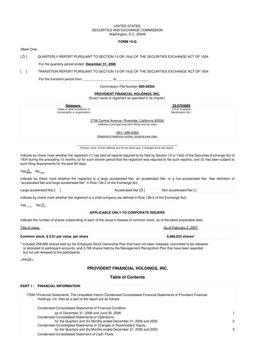 Miniature Provident Financial Holdings 10-Q Rapport trimestriel  