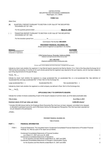 Miniature Provident Financial Holdings 10-Q Rapport trimestriel  