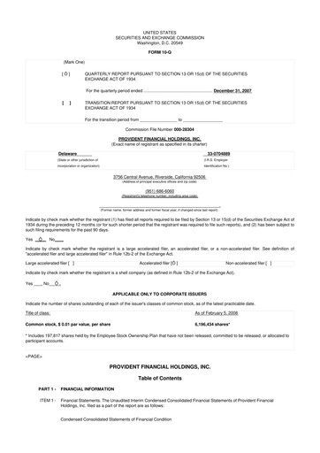 Miniature Provident Financial Holdings 10-Q Rapport trimestriel  