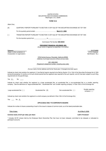 Miniature Provident Financial Holdings 10-Q Rapport trimestriel  