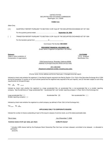 Miniature Provident Financial Holdings 10-Q Rapport trimestriel  