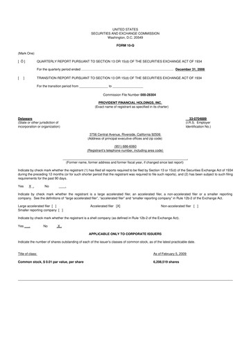 Miniature Provident Financial Holdings 10-Q Rapport trimestriel  