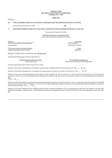 Thumbnail Provident Financial Holdings 10-K Annual Report 