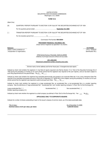 Miniature Provident Financial Holdings 10-Q Rapport trimestriel  