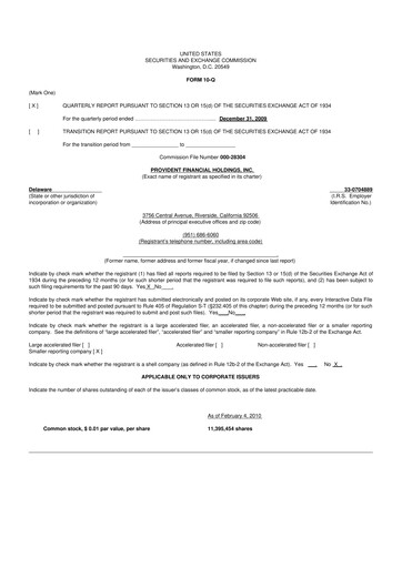 Miniature Provident Financial Holdings 10-Q Rapport trimestriel  