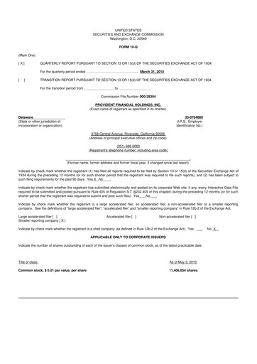Miniature Provident Financial Holdings 10-Q Rapport trimestriel  
