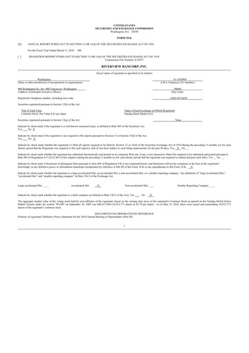 Thumbnail Riverview Bancorp 10-K Annual Report 