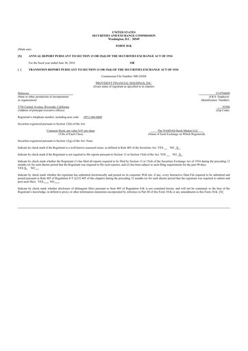 Thumbnail Provident Financial Holdings 10-K Annual Report 