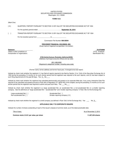 Miniature Provident Financial Holdings 10-Q Rapport trimestriel  