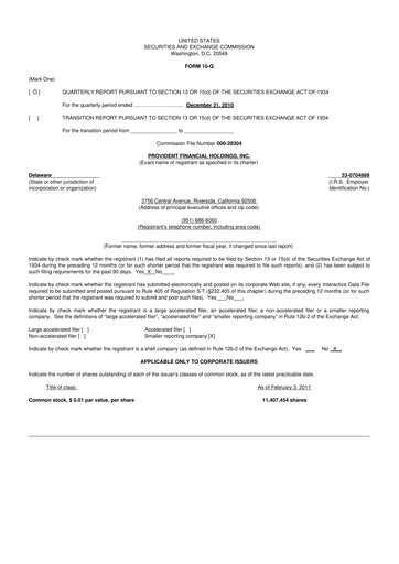 Miniature Provident Financial Holdings 10-Q Rapport trimestriel  