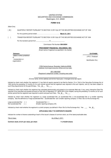 Miniature Provident Financial Holdings 10-Q Rapport trimestriel  