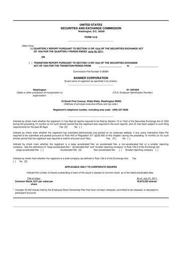 Thumbnail Banner Bank
 10-Q Quarterly Report FY2011 