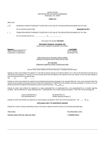 Miniature Provident Financial Holdings 10-Q Rapport trimestriel  