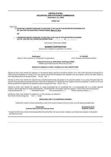 Thumbnail Banner Bank
 10-Q Quarterly Report FY2012 