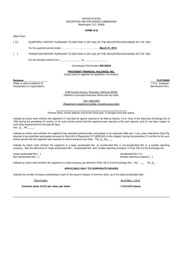 Miniature Provident Financial Holdings 10-Q Rapport trimestriel 2012 
