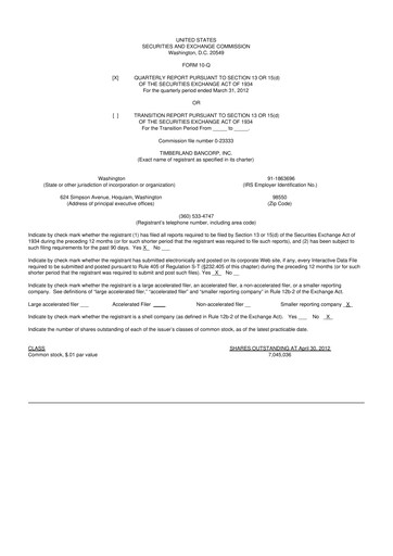 Thumbnail Timberland Bancorp 10-Q Quarterly Report FY2012 
