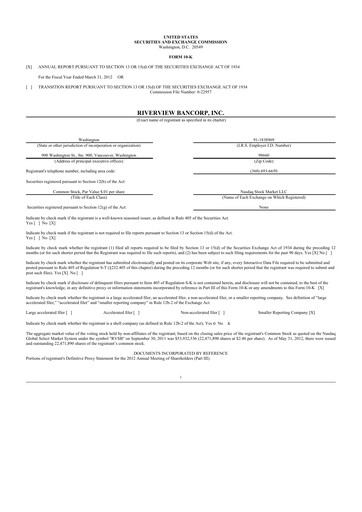 Thumbnail Riverview Bancorp 10-K Annual Report 2012