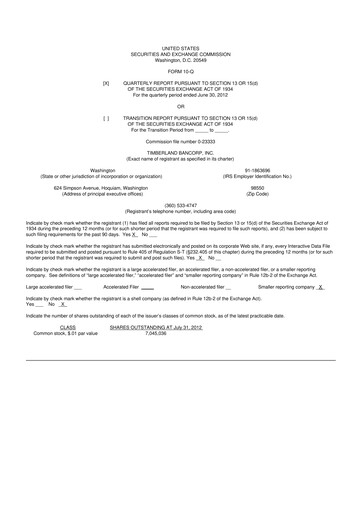 Thumbnail Timberland Bancorp 10-Q Quarterly Report FY 