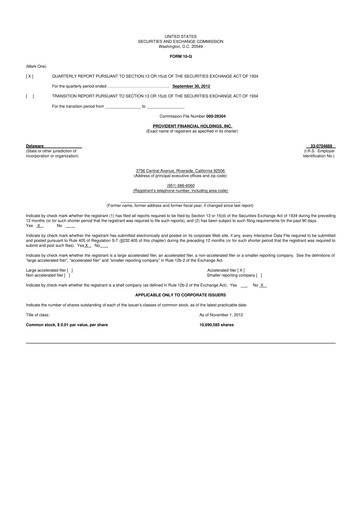 Miniature Provident Financial Holdings 10-Q Rapport trimestriel 2013 