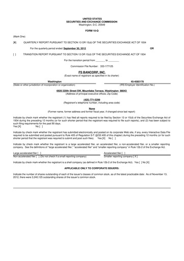 Thumbnail FS Bancorp 10-Q Quarterly Report FY2012 