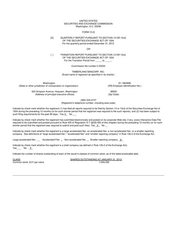 Thumbnail Timberland Bancorp 10-Q Quarterly Report FY2013 