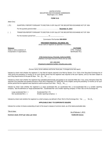 Miniature Provident Financial Holdings 10-Q Rapport trimestriel 2013 