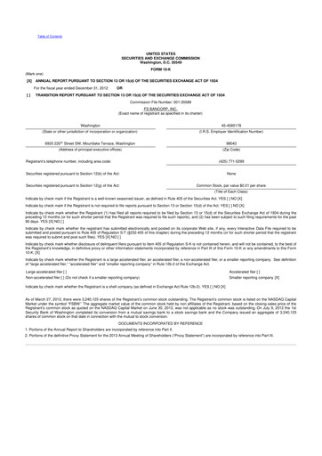 Thumbnail FS Bancorp 10-K Annual Report 2012