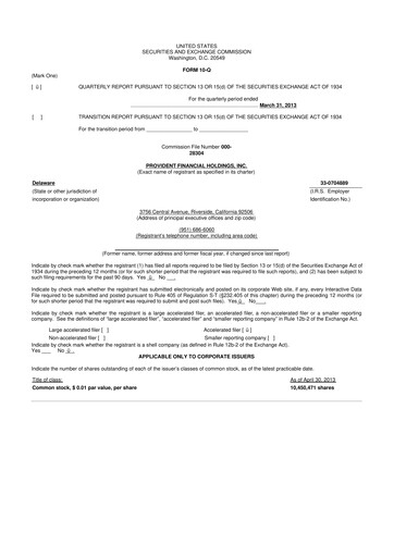 Miniature Provident Financial Holdings 10-Q Rapport trimestriel 2013 