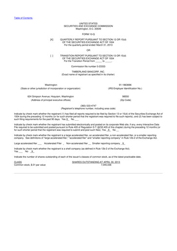 Thumbnail Timberland Bancorp 10-Q Quarterly Report FY2013 