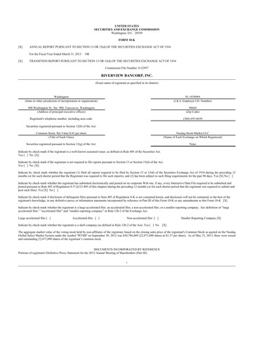 Thumbnail Riverview Bancorp 10-K Annual Report 2013