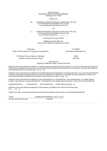 Thumbnail Timberland Bancorp 10-Q Quarterly Report FY2013 
