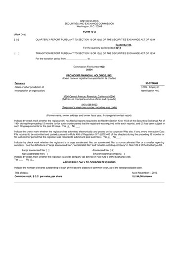Miniature Provident Financial Holdings 10-Q Rapport trimestriel 2014 