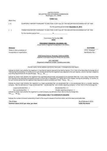 Miniature Provident Financial Holdings 10-Q Rapport trimestriel 2014 