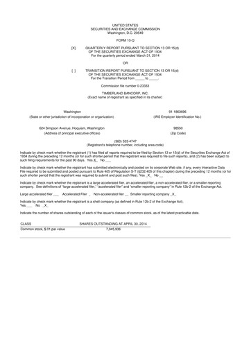Thumbnail Timberland Bancorp 10-Q Quarterly Report FY2014 