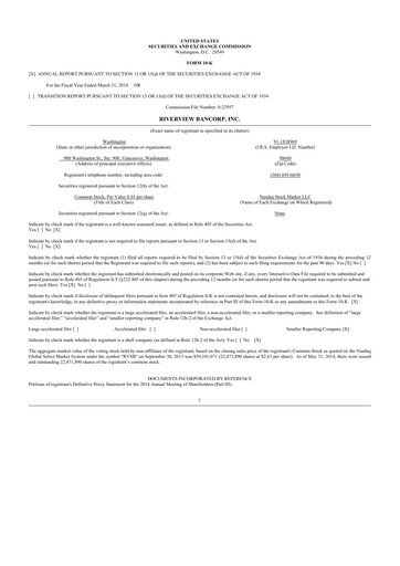 Thumbnail Riverview Bancorp 10-K Annual Report 2014