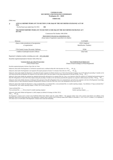 Thumbnail Provident Financial Holdings 10-K Annual Report 2014