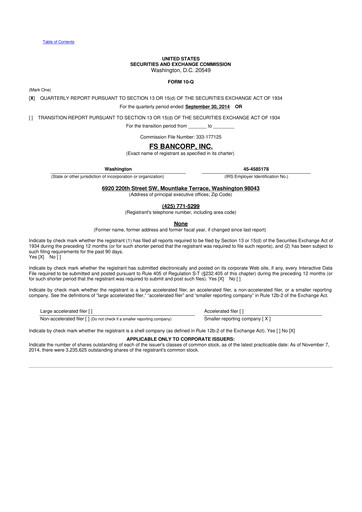 Thumbnail FS Bancorp 10-Q Quarterly Report FY2014 