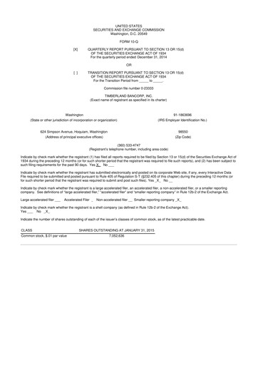 Thumbnail Timberland Bancorp 10-Q Quarterly Report FY2014 