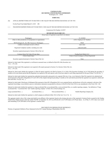 Thumbnail Riverview Bancorp 10-K Annual Report 2015