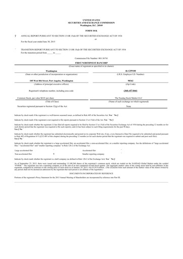 Thumbnail First Northwest Bancorp 10-K Annual Report 2015