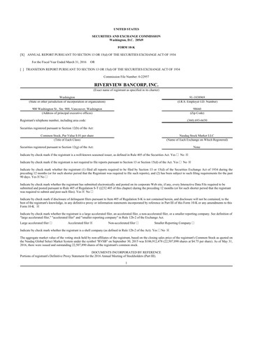 Thumbnail Riverview Bancorp 10-K Annual Report 2016