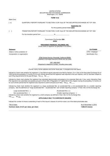 Miniature Provident Financial Holdings 10-Q Rapport trimestriel 2017 