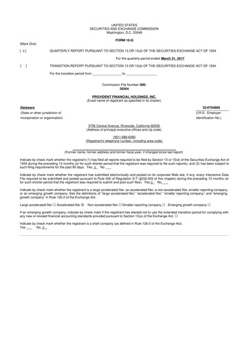 Miniature Provident Financial Holdings 10-Q Rapport trimestriel 2017 