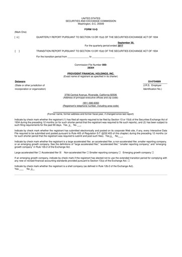 Miniature Provident Financial Holdings 10-Q Rapport trimestriel 2018 